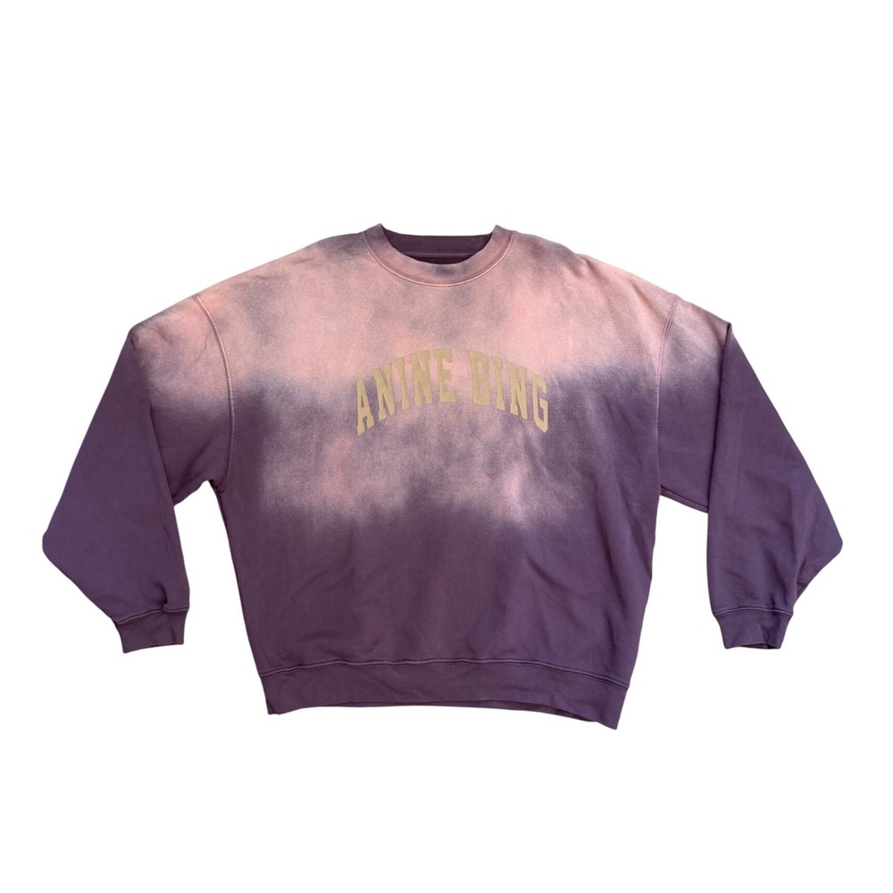 Anine Bing harvey Sweatshirt Crewneck Ombre Dip Dye faded Logo L preppy